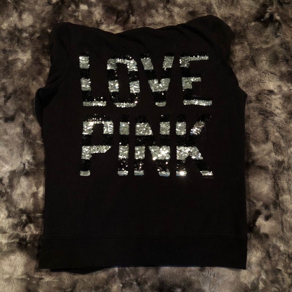 Victoria’s Secret PINK Zip Up Hoodie Black Sequin